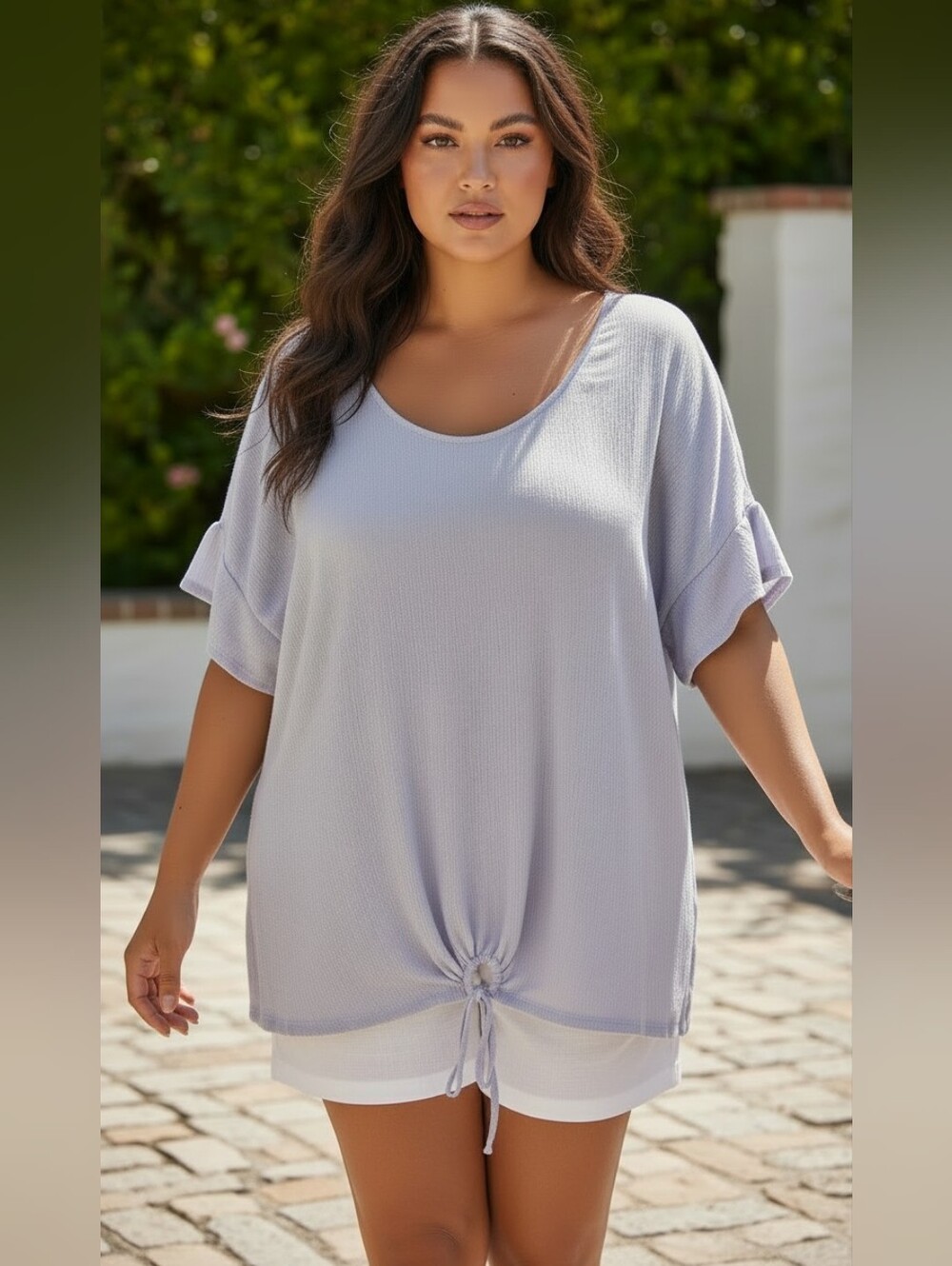 EVRI Women's Light Lavender Tie-Hem Tunic Top